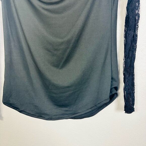 Unbranded Black Long Sleeve Lace Top Size S Mesh Sheer Gothic Stretch - Picture 3 of 7